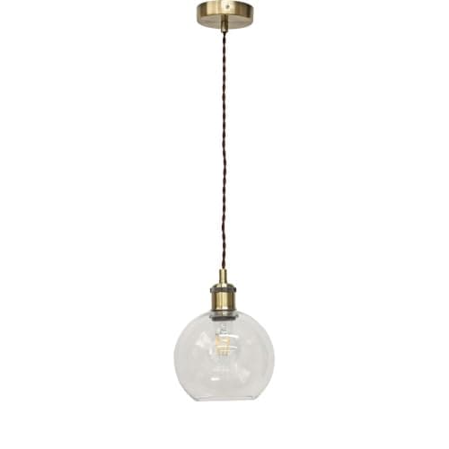 Image of firstchoicelighting Clear Glass Globe Ceiling Light Pendant with Vintage Style Antique Brass Cable Kit, Height Adjustable, Kitchen Island Dining Lighting