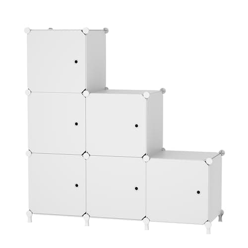 Image of ATTDETJL 6-Cube Storage Unit with Doors, Cube Organizer for Bedroom, Wardrobe & Under Stairs, 30x30x30cm Compartments, Space-Saving Closet Storage, White ATTSL6002