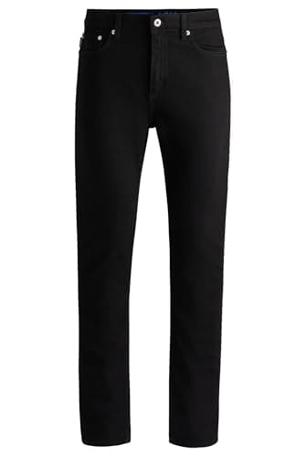 Image of HUGO Mens Ash Black Slim-fit Jeans in Stretch Denim