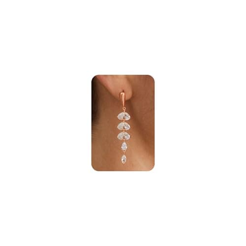 Image of PRTGL Dangle Earrings - 14ct Rose Gold Plated Luxury Cubic Zirconia Dangle Earrings for Women Wedding Birthday Holiday Party