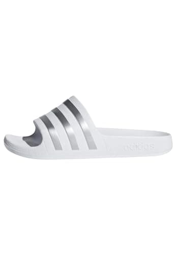 Image of adidas Unisex Kids Adilette Aqua Slides Kids, Cloud White/Silver Met/Cloud White, 11 UK Child