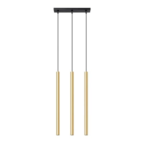 Image of SOLLUX lighting Ceiling Pendant Light Fitting - Ceiling Lamp - Kitchen Dining Room Living Room Bedroom - 3 Lampshades - Steel - 30 x 5 x 90 cm - Glossy Gold - Pastelo