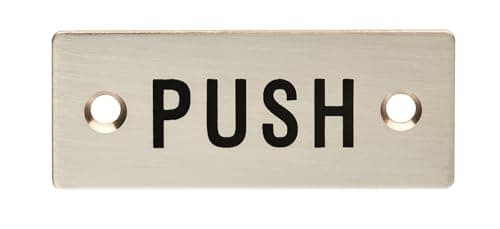Image of Kooples Hardware Push Pull Door Signs Brushed Steel Plates with Etched Symbols for Commercial and Public Entrances (Satin Stainless Steel, Push Symbol)