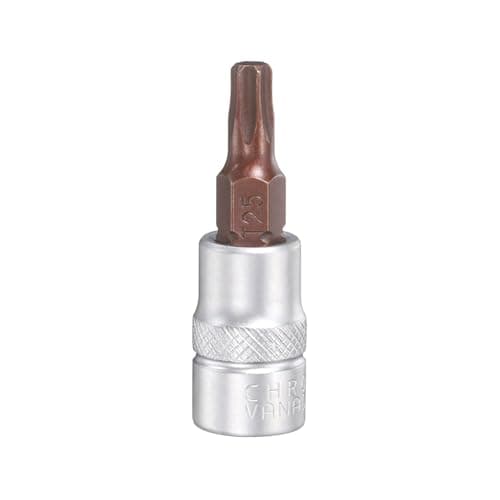 Image of sourcing map T25 Torx Bit Socket 1/4" Square Drive Metric S2 & CR-V Steel Socket Ratchet Wrench Industrial Grade Bits, Silver Red