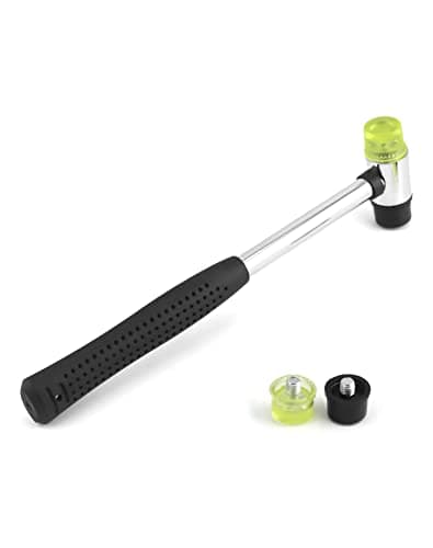 Image of QWORK® Rubber Mallet Hammer, 25 mm Small Nylon Hammer with 2 Replacement Heads with Non-Slip Rubber Grip for Jewelry DIY Craft Tools Leather Craft