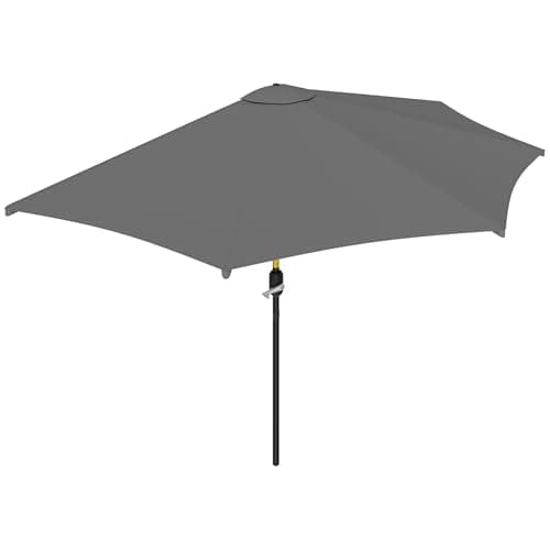Image of Outsunny 3(m) Half Parasol Semi Round Umbrella Patio Metal Frame Crank Handle for Balcony- NO BASE INCLUDED, Grey