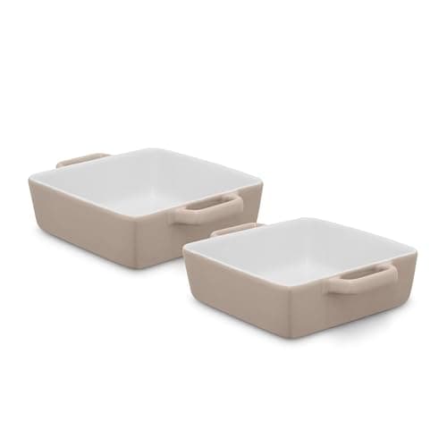 Image of Barbary & Oak Nattura Set of Two 20.5cm Square Baking Dishes, Made from Strong Stoneware, Smooth Glaze Interior, Easy Grip Handles, Dishwasher Safe, Cashmere, BO875024CSH