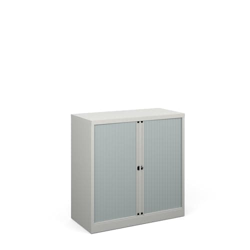 Image of Mr Office Bisley systems storage low tambour cupboard 1000mm high - goose grey