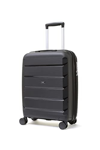 Image of Rock Tulum Small Expandable Hard Shell Cabin Suitcase in Black - Lightweight & Durable, 360 Swivel Wheels, Telescopic Handle, Impact-Resistant & TSA Combination Lock - 55x40x25cm 3KG