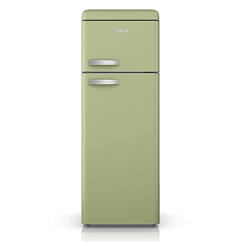 Image of Swan Retro Free Standing Top Mounted 70/30 Split Fridge Freezer, 3 Adjustable Shelves, Fast Freeze, Green, SR11010GNE