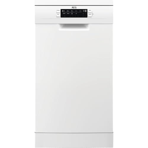 Image of AEG 6000 FFB62417ZW Freestanding Slimline Dishwasher, 45cm, SatelliteClean Spray Arm, AirDry Technology, ExtraHygiene Function, QuickLift Basket, 9 Place Settings, White