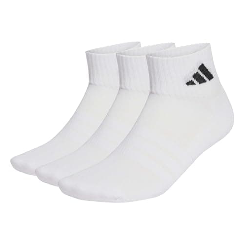 Image of adidas Unisex CUSHIONED SPORTSWEAR ANKLE SOCKS 3 PAIR PACK, white/white/black, 6.5-8