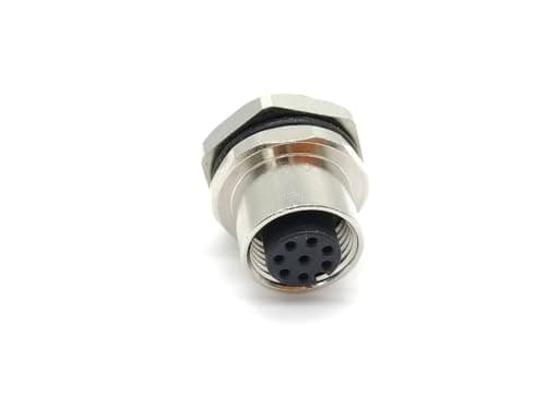 Image of Elecbee M12 8 Pin Bulkhead Connector Panel Receptacles A Coded Straight Female Back Mount Cable Solder Type Waterproof Shiled Female Straight 8 Pin M12 Bulkhead Connector