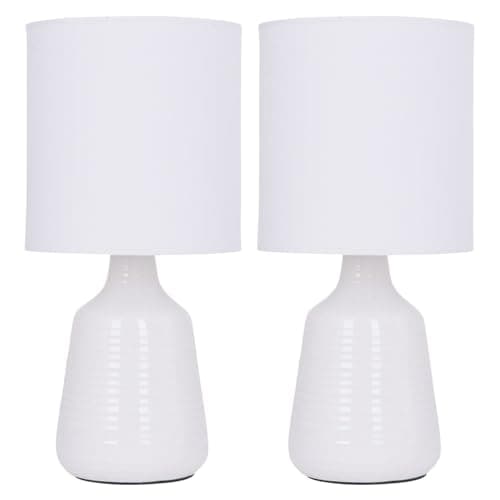 Image of firstchoicelighting Set of 2 Ripple - White Ceramic 29cm Table Lamp/Bedside Lights with Matching Shades