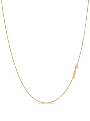 Image of KEZEF 18ct Gold Plated Sterling Silver Italian Box Chain Necklace for Women, Girls and Men | Thin and Strong 0.7mm Solid 925 Silver Necklace with Spring Ring Clasp - 20 Inches | 50cm