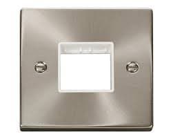 Image of Click Deco VPSC402WH Satin Chrome 1 Gang Plate Twin Aperture White Insert