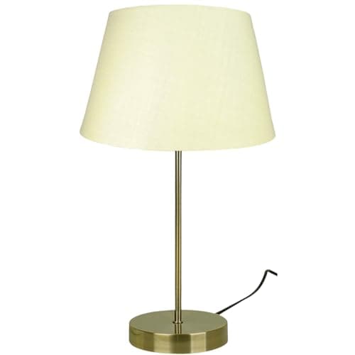 Image of Loxton Lighting Antique Brass Finished Table Lamp with Chunky Base and Cream Cotton Drum Shade - for Bedrooms Living Rooms Side Tables (Cream)