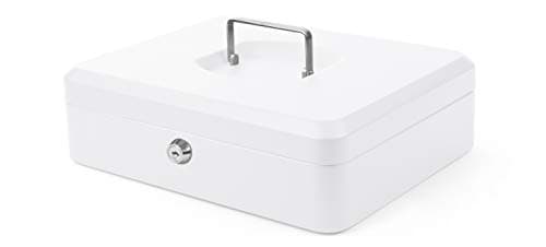 Image of Pavo - Premium 12-Inch Metal Cash Box 30 x 24 x 9 cm with 2 Keys and Removable Change Tray - White