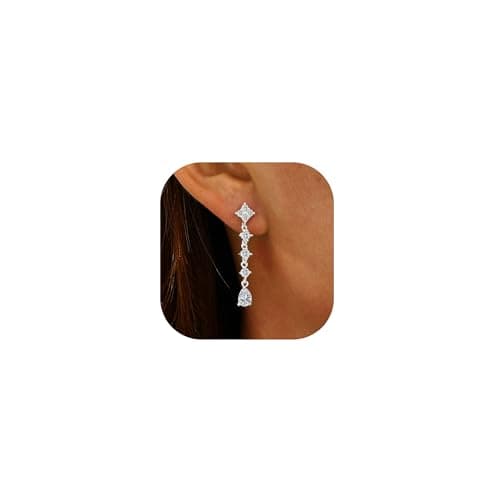 Image of AVOTTO Sterling Silver Dangle Drop Earrings Hypoallergenic Silver Dangle Stud Earrings for Women Dainty Drop Stud CZ Pearl Wedding Earring Bridesmaid Gift