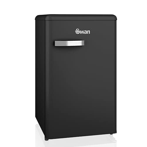 Image of Swan Retro Under Counter Fridge with 77L Fridge Capacity, 13L Freezer Capacity, 1 Glass Shelf, 3 Door Shelves, 1 Salad Drawer, Black, SR11035BNE