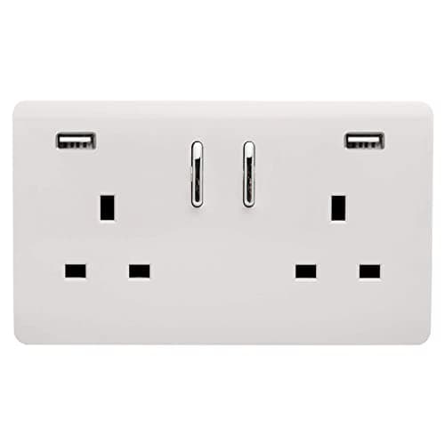 Image of Trendi 2 Gang Artistic Modern Glossy 13 Amp 2 x 3.1A USB Switched Plug Socket Ice White