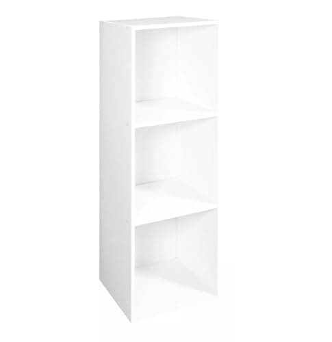 Image of Homme Concept 3 Cube Storage Unit – Tall Narrow White Bookcase, Freestanding Wooden Shelving Organizer for Living Room, Kids Room, or Home Office