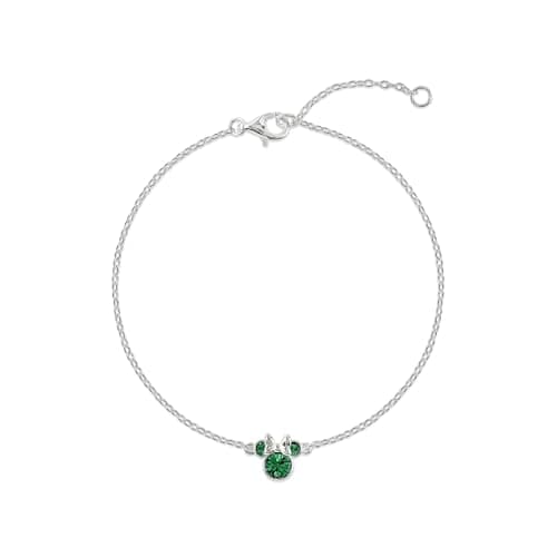 Image of Disney 925 Sterling Silver Minnie Mouse May Birthstone Bracelet, 6.75 Inch with 1 Inch Extender