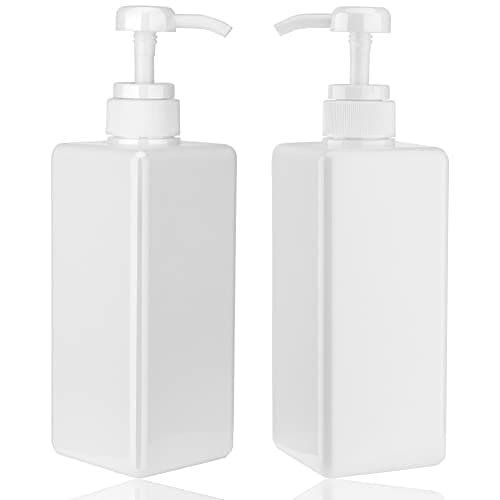 Image of Pump Bottle Dispenser 22oz/650ml Jansburg 2Pack Refillable Square Plastic Lotion Dispenser Empty Lotion Pump Bottle for Essential Oil Lotion, Shampoo, Bathroom Travel White