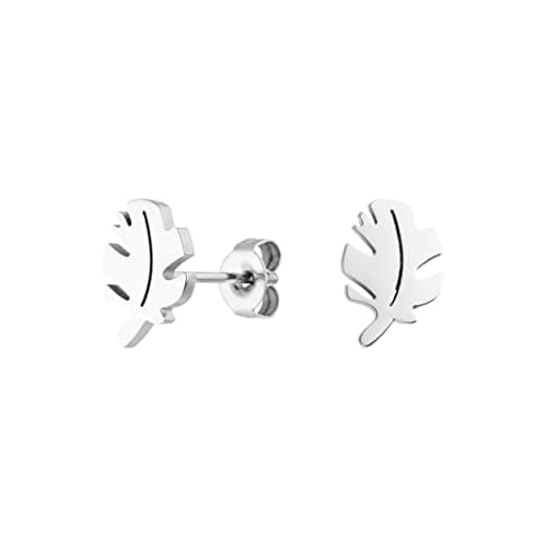 Image of LUUK LIFESTYLE Beautiful Leaf Earrings, stainless steel, gift idea for girl, girlfriend, nature lover, women jewellery, girl, nature theme, zen yoga, with jewellery box, Silver