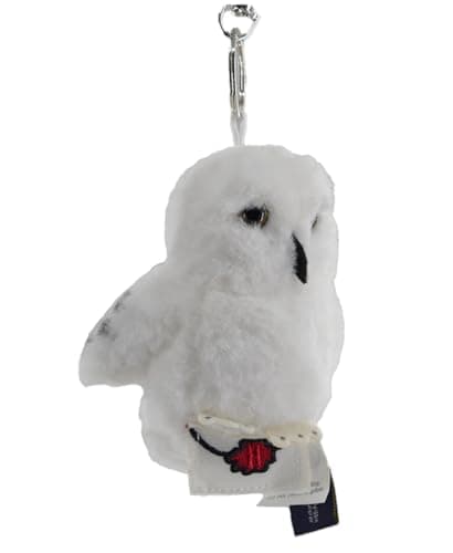 Image of GWCC Licensed Harry Potter House Plush Teddy Bear Keyring Keychain, Gryffindor, Slytherin, Ravenclaw, Hufflepuff with printed crest robe and Hedwig owl (Hedwig)
