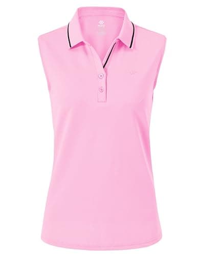 Image of MoFiz Women's Active Sleeveless Polo Shirts Tops Tennis Yoga Tennis Workout Tank Top for Girls Pink Size M