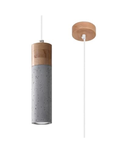 Image of SOLLUX lighting Zane Spotlight Ceiling Pendant lamp Minimalist Universal Design Works with a Replaceable GU10 Bulb 1 x 40 W Made of Wood and Grey Concrete 10x10x120 cm