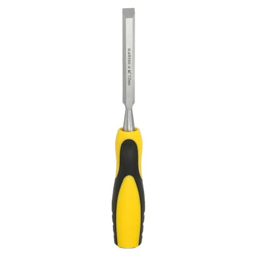 Image of sourcing map Steel Wood Chisel 12mm / 1/2" Blade Wood Working Flat Tip Chisel Woodworking Hand Tool with Non-Slip Plastic Handle for Carpentry Carving DIY Projects, Yellow-Black