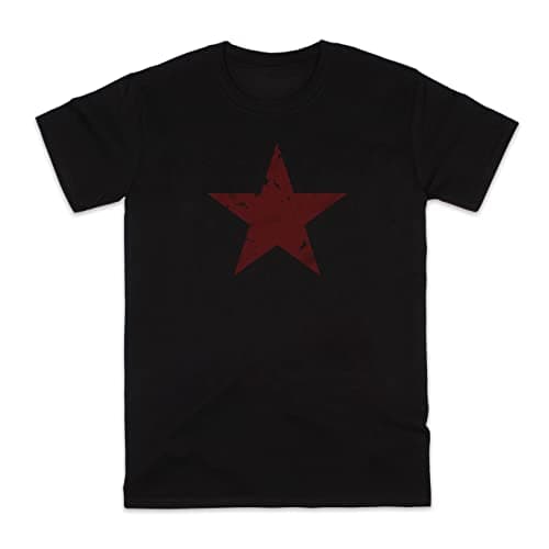 Image of Black Red Star Print T Shirt – Distressed Retro Y2K Design Printed Men’s Women’s Tee (Large, Black)