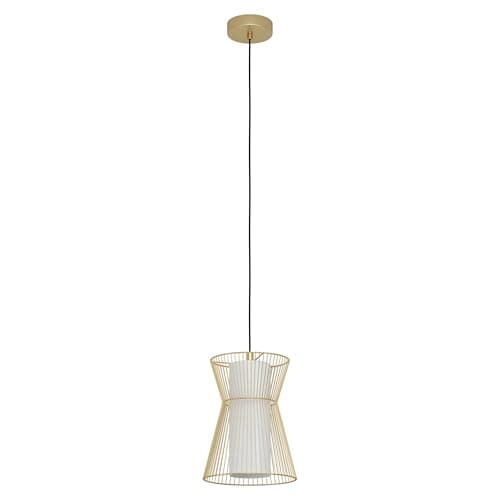 Image of Eglo Pendant Lighting Maseta, Ceiling Light Fitting Made of Golden Metal and Opal matt Glass, White Hanging lamp for Dining and Living Room, E27 Socket
