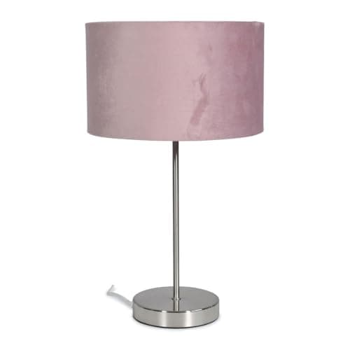 Image of ValueLights | Modern Single Stem Brushed Chrome Table Lamp with a Blush Pink Velvet Drum Shade | Table Lamps, Home Décor & Improvement Essential | Included LED Bulb