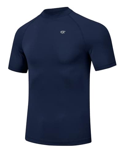 Image of Huayuzh Mens UV Rash Vest UPF 50+ Rash Guards Short Sleeve Swim Shirts Lightweight Quick Drying Surfing Gym Workout Top Navy Blue XXL