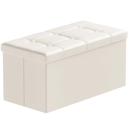 Image of BRIAN & DANY Folding Ottoman Storage Bench with Lid, Foot Stool Faux Leather Large Storage boxes with Lid, Beige, 80 x 40 x 40 cm