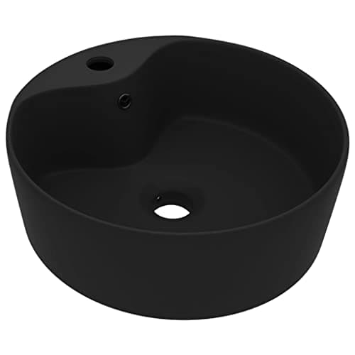 Image of vidaXL Luxury Wash Basin: Matt Black Ceramic Sink with Overflow | Versatile, Chic and Timeless Design | for Bathroom, Washroom, Cloakroom | Easy Tap Installation and Cleaning