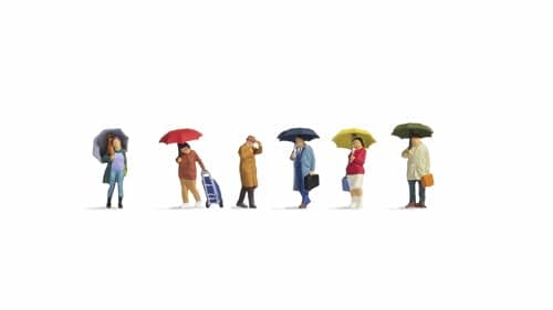 Image of Noch® People in the Rain, Hand Coloured Figures, H0 Model Train, Set of 6 for Dioramas and Model Making