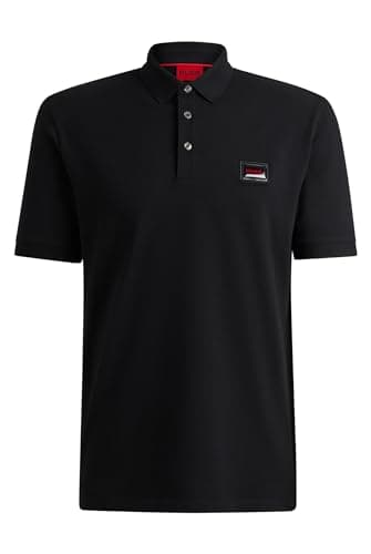 Image of HUGO Mens Dereso Gel Logo-Label Polo Shirt in Cotton piqué Black