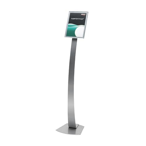 Image of Deflecto A4 Contemporary Curved Floor Sign Holder - Silver - Adjustable Portrait & Landscape Display
