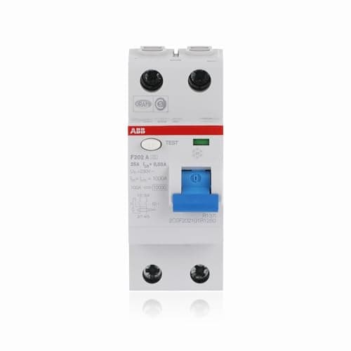 Image of ABB Protecta Plus F202 A-25/0.03 Residual Current Circuit Breaker • 2 Pole • 25A • Type A • 30mA • RCCB • DIN Rail • F200 Series • Earth Fault Protection • 2CSF202101R1250