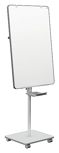 Image of Nobo Move & Meet Mobile Magnetic Flipchart Easel, 680 x 1040 mm, Portable Whiteboard On Wheels With Dry Wipe/Erase Surface, Double Sided Adjustable Height With Extending Arms, 1915644