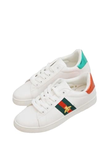 Image of Womens Lace Up Designer Trainers Ladies White Sneakers (All White, UK Footwear Size System, Adult, Women, Numeric, Medium, 4)