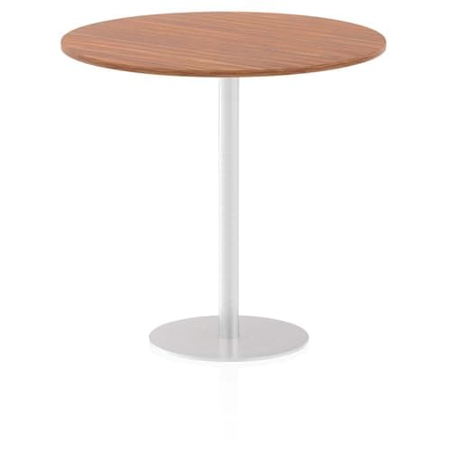 Image of OPO Italia Round 1000/1200/600/800mm Poseur Table with Circular Base | Home Office Standing Table with Brushed Stainless Steel Pillars Walnut 1145mm 1200