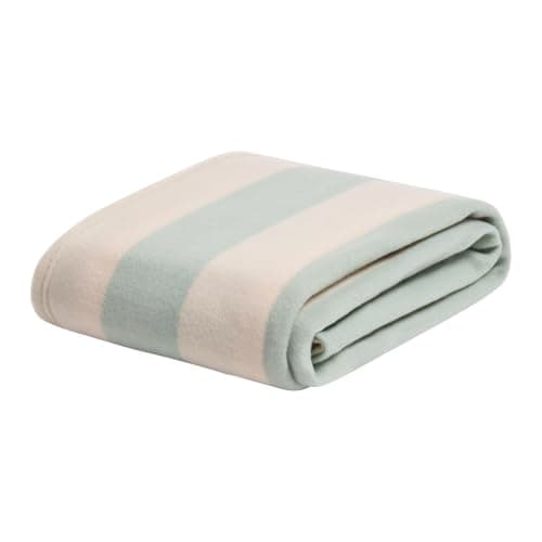Image of OHS Stripe Throws for Sofas, Soft Warm Cosy Polar Fleece Blanket for Bed Settee Decorative Throw Blanket Lightweight Comfy Single Bed Throw, Sage/Cream - 120 x 150cm