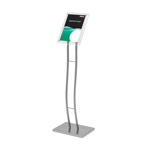 Image of Deflecto A4 Curve Floor Standing Sign Holder, Adjustable Portrait & Landscape Display Stand, A4 Sign Holder, Notice Board Signs, Standing Menu Holders