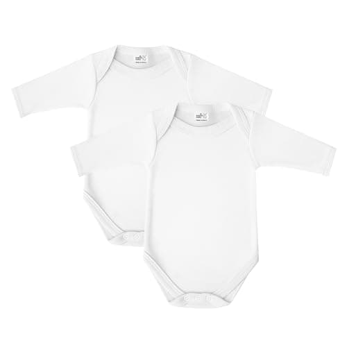 Image of Baban Baby Bodysuits & One-pieces, Long Sleeve Bodysuit Baby Vests, 100% Cotton Made in Britain, 2 Pack