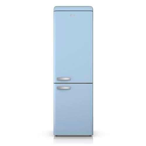 Image of Swan Retro 70/30 Fridge Freezer with 4 Glass Shelves, 3 Freezer Drawers, Salad Crisper, Chrome Wine Rack, Blue, SR11010BLNE